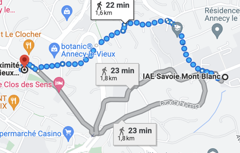 route from IAE to the city hall